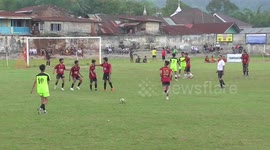 High-flying free kick and referee's outburst in Indonesian High School football tournament