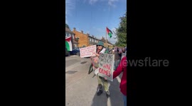UK: People protest in a residential street in Denham against MB EjectEject supplying F-35 parts