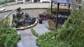 Gazebo blown away by strong winds in eastern China