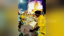 Firecrackers explode during Hindu procession in India