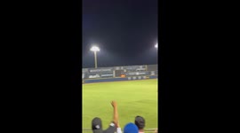 Person hits head with wooden object while cheering at baseball game in Oaxaca, Mexico