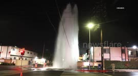 US: Northridge Truck Shears Hydrant Sends Water Shooting Into Power Lines