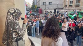 Lebanese protest outside the BBC head office.