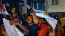 New Sri Lankan president Anura Kumara Dissanayake supporters cheer for him outside the election commission, Colombo, Sri Lanka. 22 September 2024