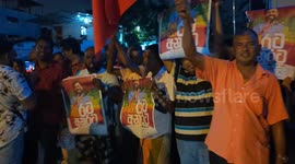 New Sri Lankan president Anura Kumara Dissanayake supporters cheer for him outside the election commission, Colombo, Sri Lanka. 22 September 2024