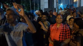 New Sri Lankan president Anura Kumara Dissanayake supporters cheer for him outside the election commission, Colombo, Sri Lanka. 22 September 2024