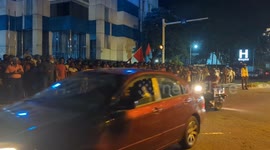Suppprters of Newly elected Sri Lankan president Anura Kumara Dissanayake celebrate outside the election commission, Colombo, Sri Lanka. 22 September 2024.