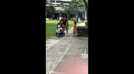 Father teaches daughter how to share by giving girl food
