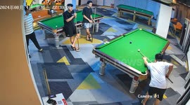 Player tears pool cloth in frustration during game in Guangdong, China