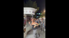 Friend misses punch at boxing machine and accidentally hits face in Spain