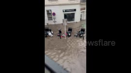 France: Heavy Rain Floods Street In Cannes