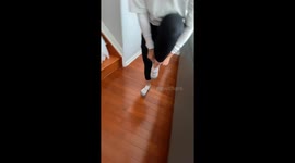 Cat jumps on walls in scare reaction to being followed