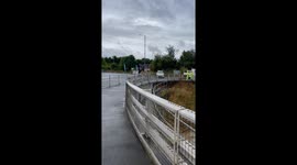 Road completely submerged after flood in Bedford, UK