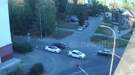 Car crashes into pole to avoid hitting child on scooter