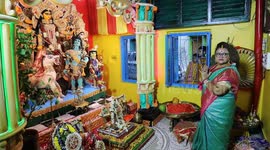 India: Devotee’s perform rituals to the idol of Hindu goddess Durga