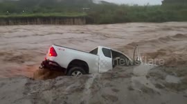 Pickup truck swept away by raging flood in northern Thailand