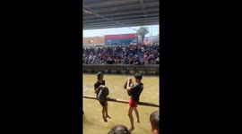 Pillow hitting competition over water in Indonesia