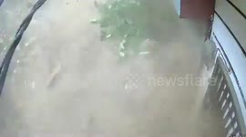 Dilapidated house crumbles in northern India, locals stunned as debris scatters