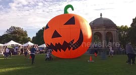 Giant Inflatable Pumpkin on Salem Common for Haunted Happenings