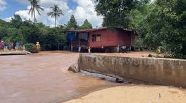 Houses swept away by flood in central Thailand