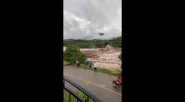 Rising water levels cause powerful currents in La Calera, Guerrero, Mexico