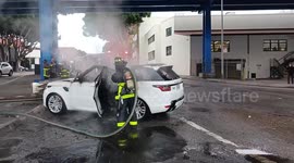 Driver escapes unharmed after his Range Rover explodes