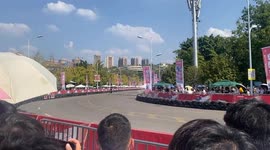 Motorcyclist loses control and crashes at China Motorcycle Trade Exhibition