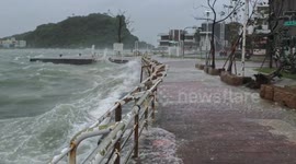 Waves crash over seawall as Taiwan braces for Typhoon Krathon