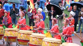 China: Contestants Perform Battle Drums in Guizhou
