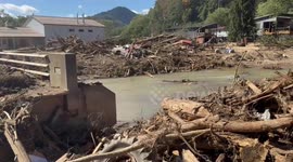 Debris fills Old Fort, North Carolina after Hurricane Helene