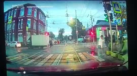 Russia: Car at full speed hits pedestrians on sidewalk, knocking them over like bowling pins