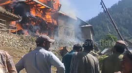 Fire engulfs residential house in northern India, locals rush to extinguish flames