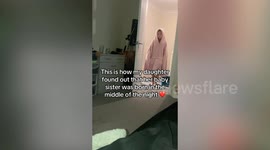 Big sister wakes up to find baby sibling born overnight while she slept