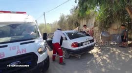 Gaza Strip: The Palestine Red Crescent Society teams transported a critically injured person following artillery shelling of a citizen's house northwest of Al-Nuseirat Camp in central Gaza