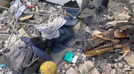 Lebanon: Members of the Hezbollah’s civil defence and local residents busy in restoring the building hit by the drone attack.