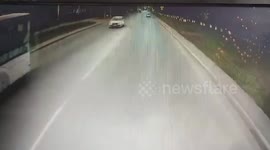 Russia: Bus Hits Car On Zebra Crossing, Causing It To Hit Woman Sending Her Flying