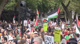 Tens of thousands of Palestine supporters march through central London as anniversary of Israel-Hamas war approaches