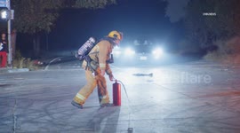 US, Los Angeles: Sepulveda Basin Car Left Burning After Street Takeover