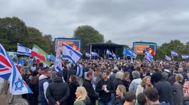 Crowds gather in Hyde Park on the anniversary of the attack on Israelis at Nova music festival by Hamas