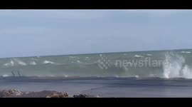 Huge waves crash onto shore in Racine, Wisconsin