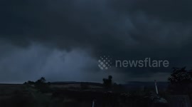 Lightning strike over Bakewell, Derbyshire, UK whilst filming in slow motion