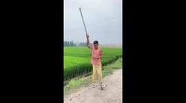 Farmer develops incredible skill for climbing bamboo pole and moving along ground