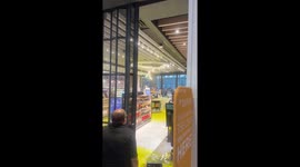 Yellow liquid pours from store at Newark Airport