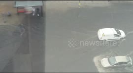 Flash flooding on Edgware Road in London, UK