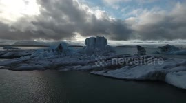 Aerial Footage of the Glacier Lagoon in Jökulsárlón Iceland