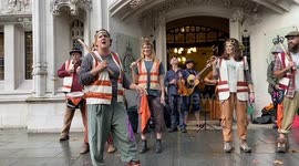 Song and dance protest during the Dartmoor right to roam legal challenge at the Supreme Court in London