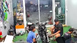 Motorcycle catches fire while being repaired in Thailand