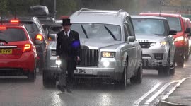 Around 50+ Royal Mail vans escort colleagues funeral procession in honor of his service, Beeston, Nottinghamshire, UK