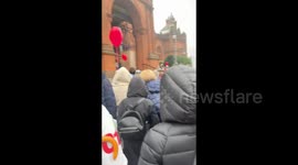 UK: Woman gives a speech at the vigil for Israel in Glasgow