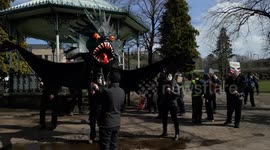 Extinction Rebellion protestors in Matlock Derbyshire marching from the town park.